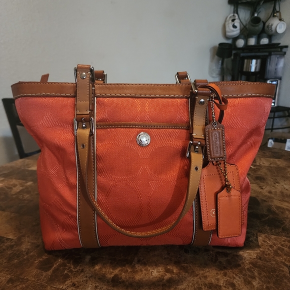Handbags - Coach Canvas/Leather Trim Tote